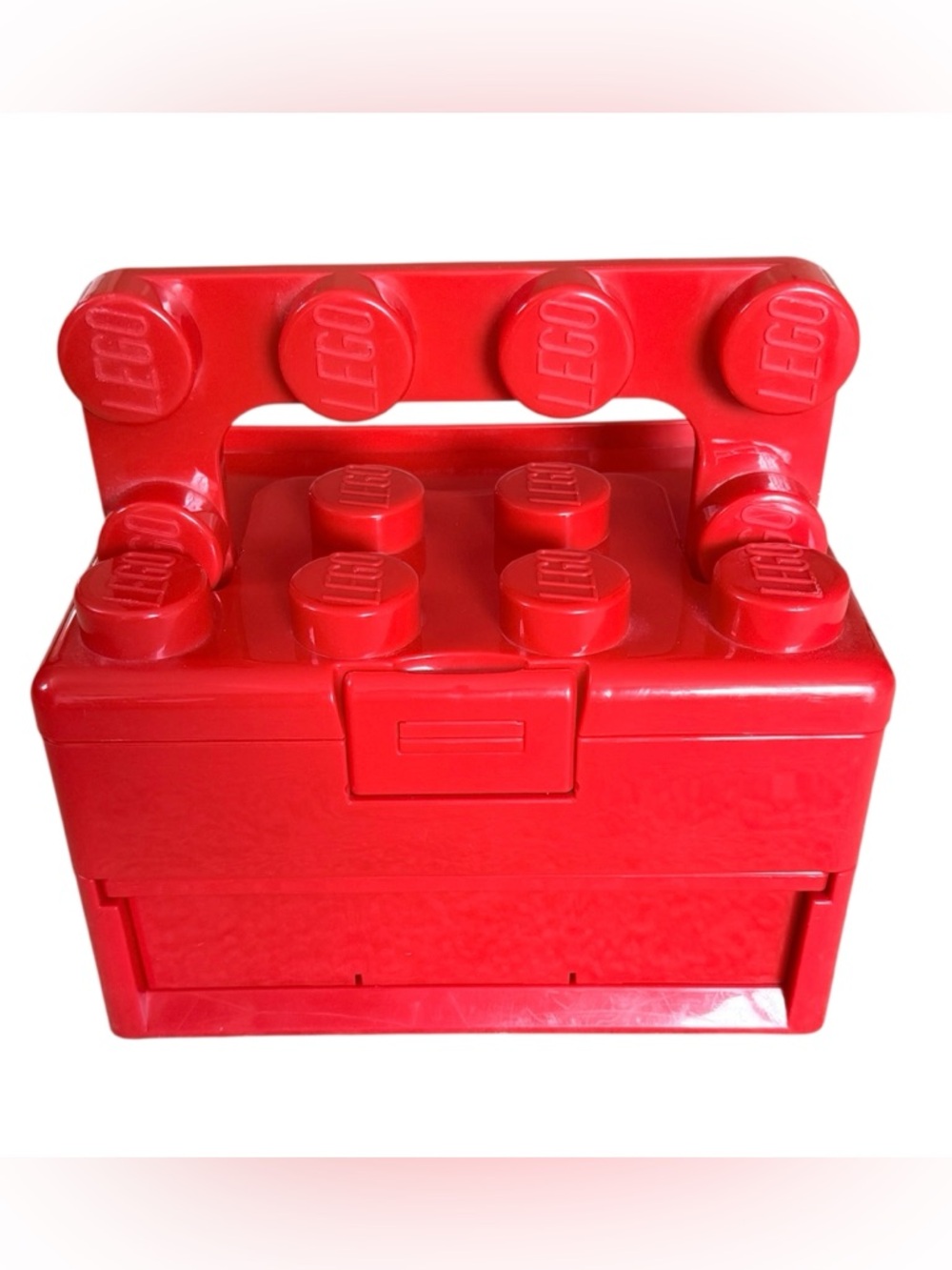 LEGO Red Storage Brick Stackable Two Level Handle 12 Knob 9.25x7x6.25”